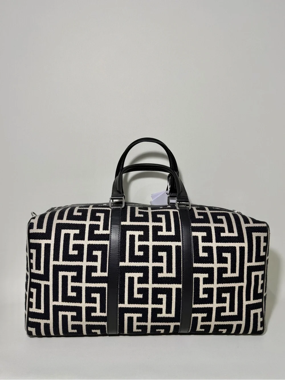 Balmain Black & Cream Logo Jacquard Duffel Bag